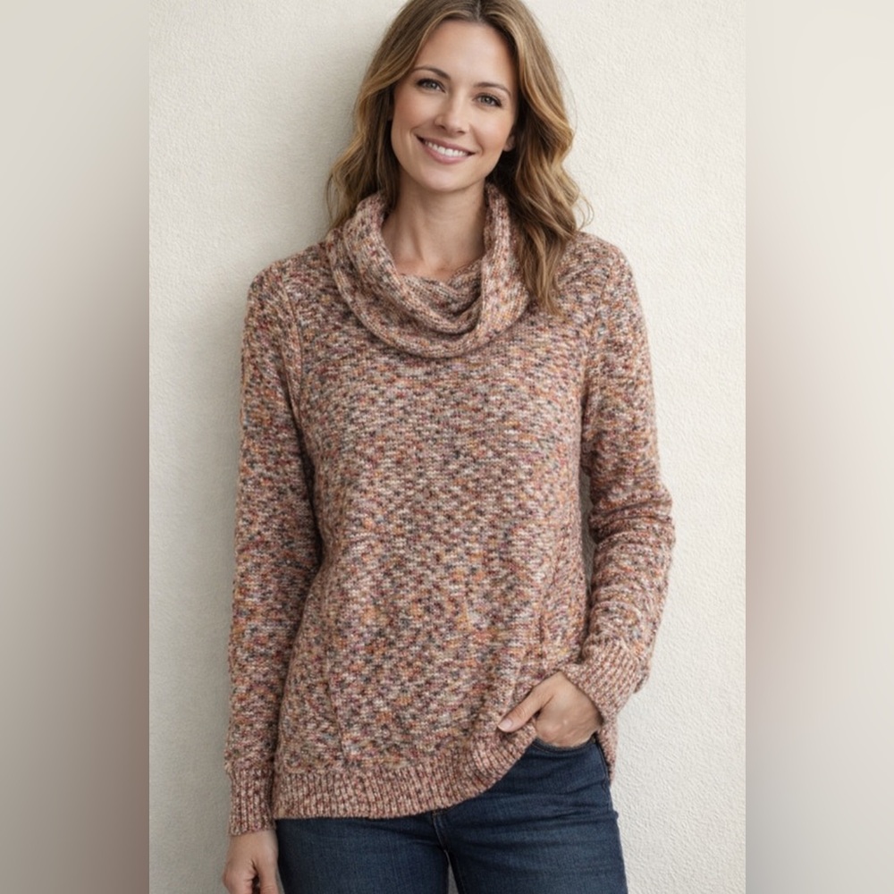 Haggar Petite Speckled Cowl Neck Sweater Size XS Cotton Blend Cottagecore Cozy